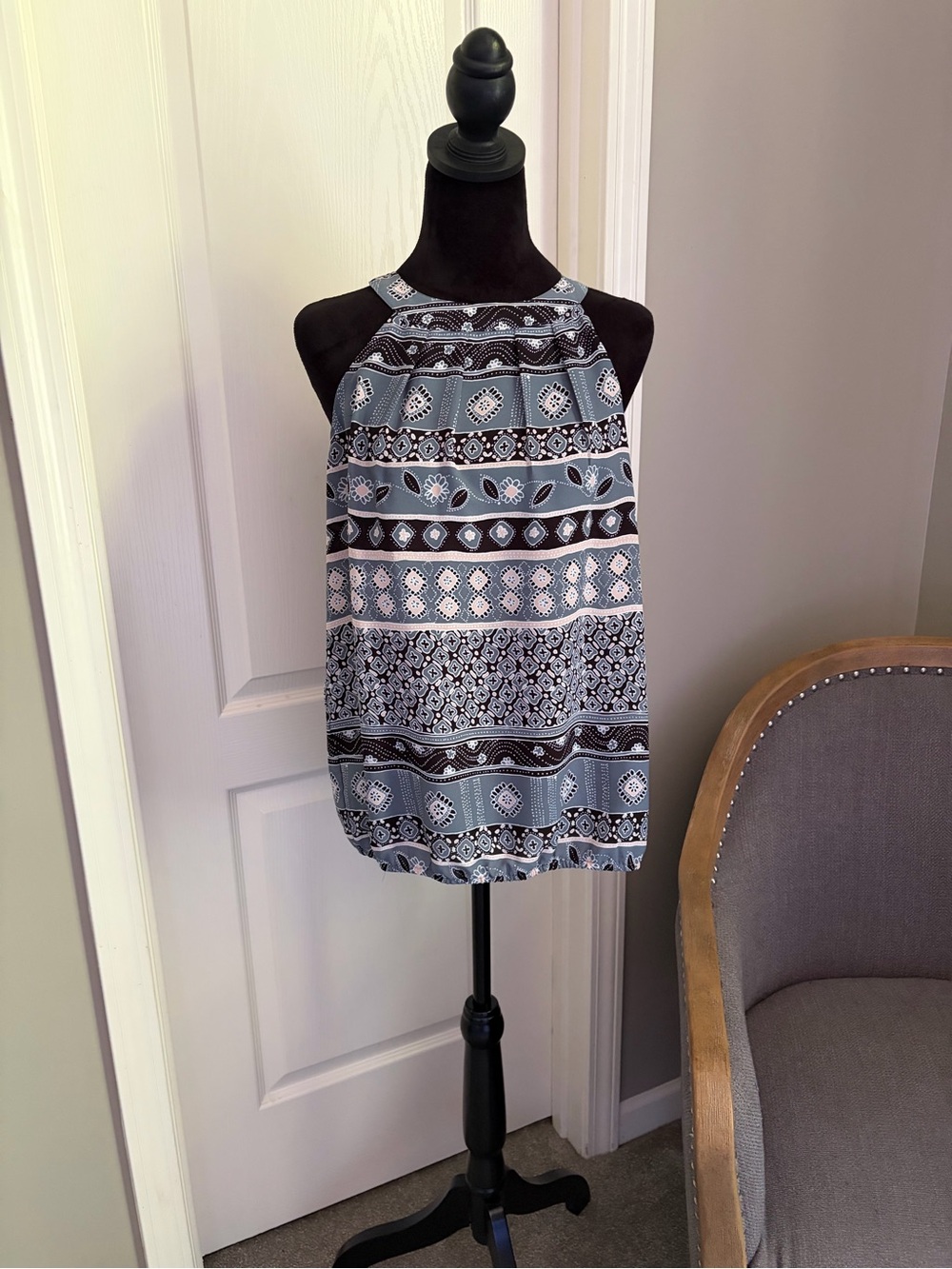 LOFT Gray and Pink Patterned Halter Camisole